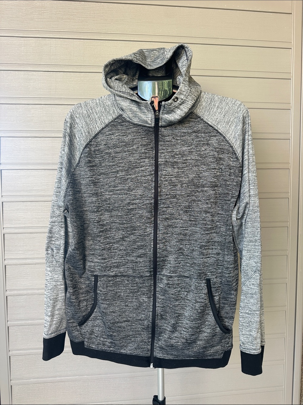 burnside Gray and Light Gray Full-Zip Hooded Sweater